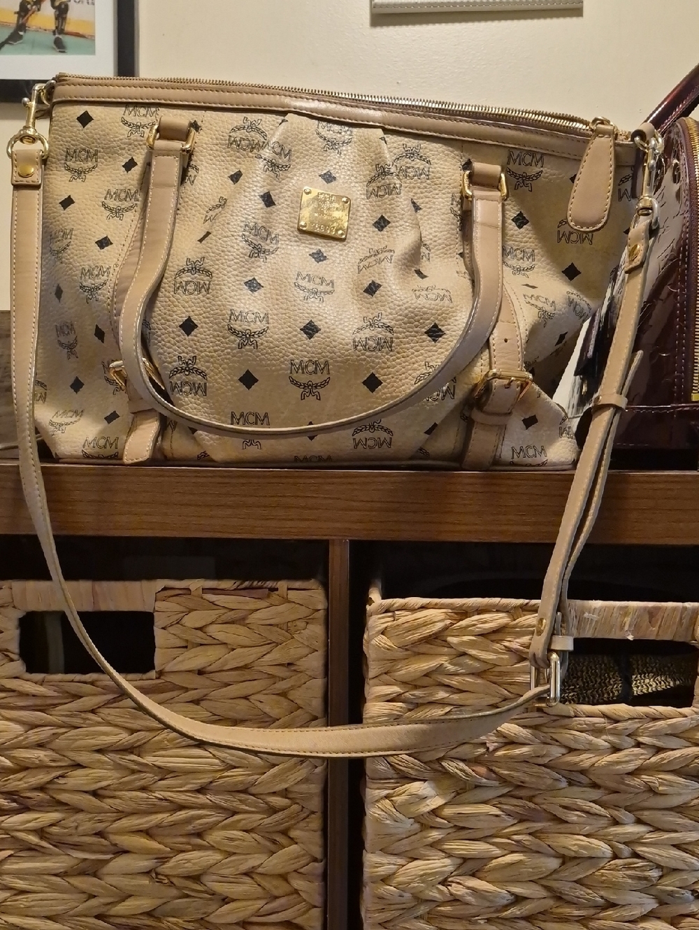 MCM Beige Logo Satchel Bag